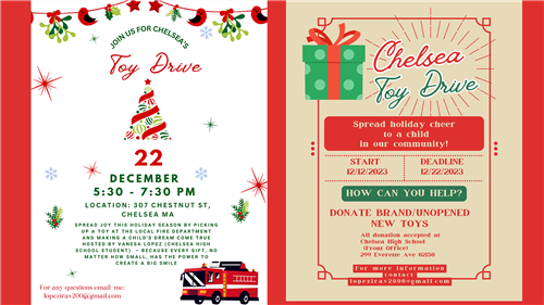 Flyers with information about Vanesa Lopez's Toy Drive